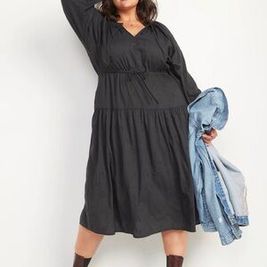 NWT | Old Navy Embroidered Waist-Defined Midi Dress 2XL Panther Black